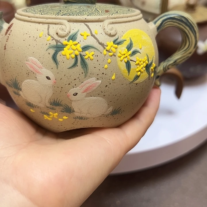紫砂茶壶微暇花好月圆壶