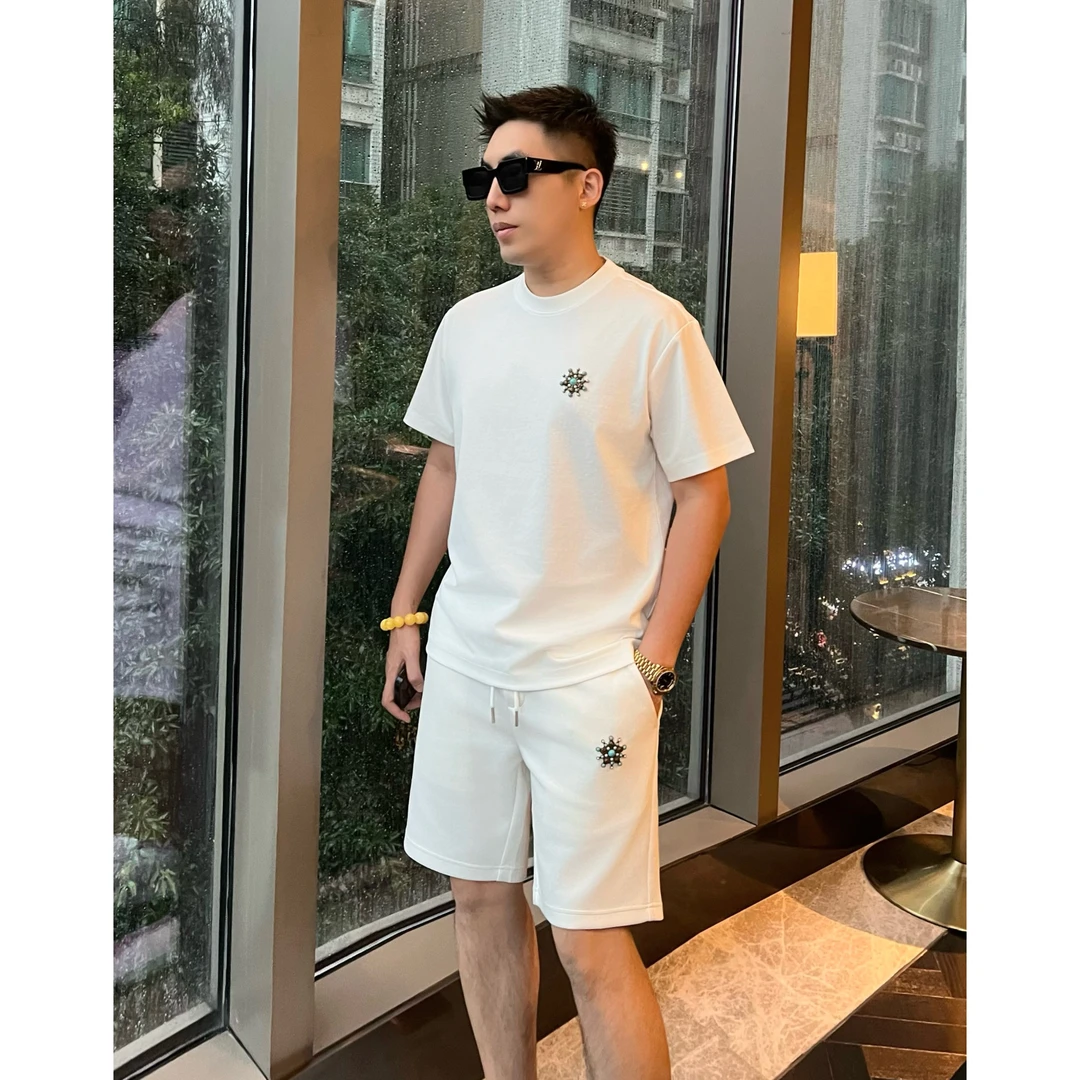 【绿松石套装】李查德清爽老钱慵懒定制绿松石五金短袖短裤套装