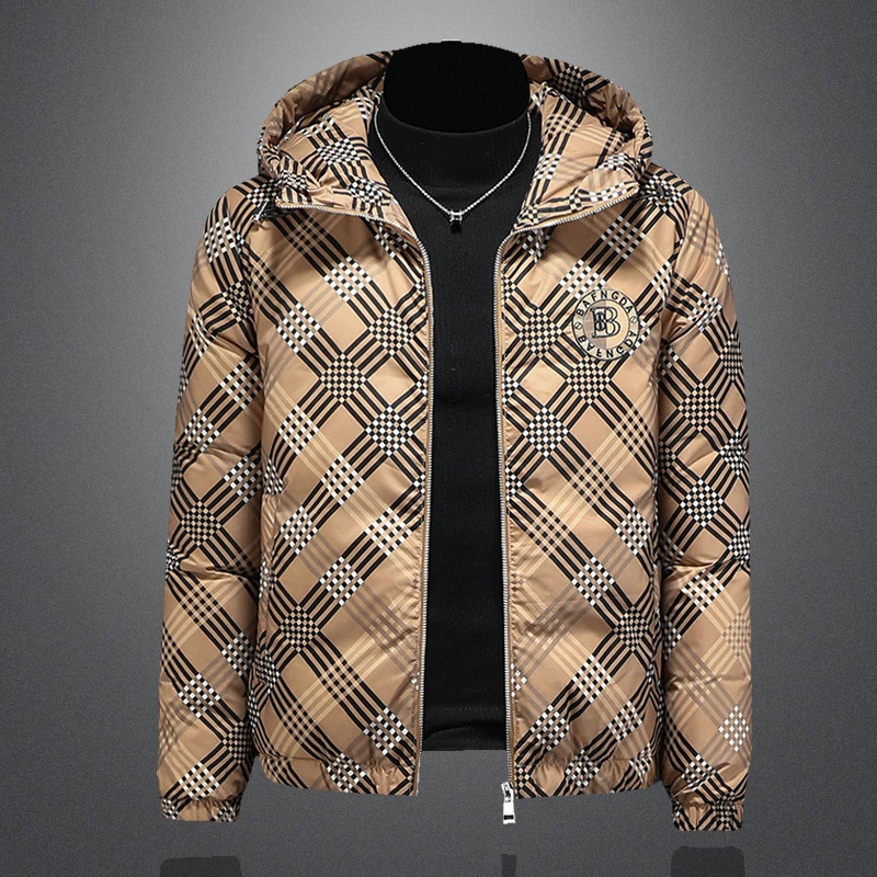 连帽加厚保暖羽绒服男士2025年冬季新款时尚潮牌刺绣白鸭绒男外套