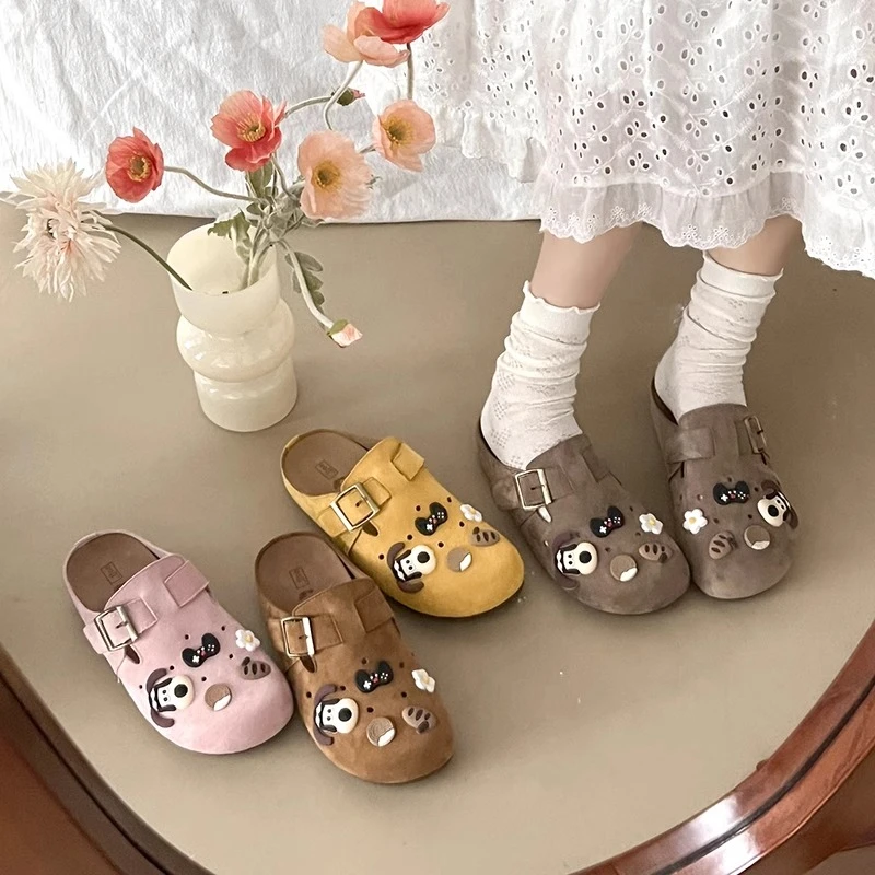 复古勃肯鞋女2025春季新款包头外穿半拖鞋卡通可爱diy厚底洞洞鞋