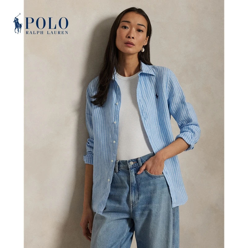 Ralph Lauren/拉夫劳伦女装 25春季经典版型条纹亚麻衬衫RL26646