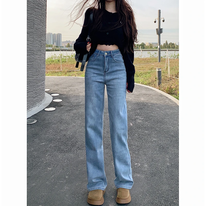 高腰窄版直筒牛仔裤女2025年秋季新款显瘦显腿长百搭直筒长裤