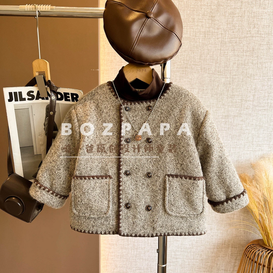 啵小爸【心动符号】2025年秋冬新款男童双排扣时尚夹棉小香风外套