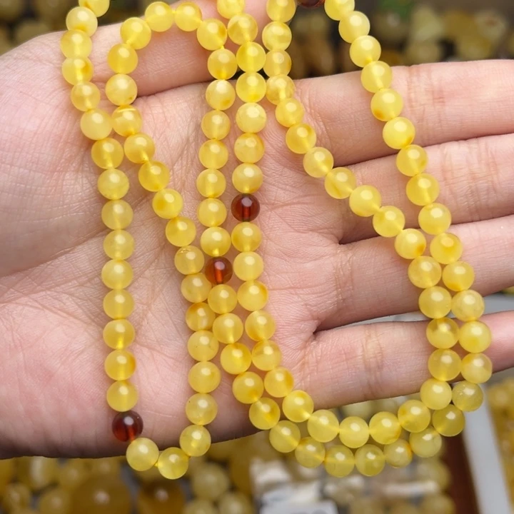 蜜蜡未镶嵌珠宝奇石170-天然蜜蜡原矿108链子项链多圈微瑕