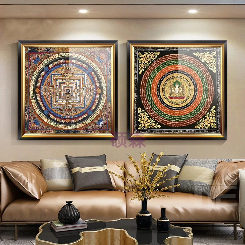 唐卡装饰画民族风玄关欧式框轻奢走廊过道壁画客厅背景墙茶室挂画