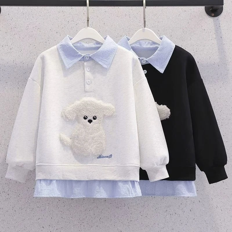 新款女童卫衣秋冬加绒新款洋气韩版女中大童休闲连帽百搭潮款上衣