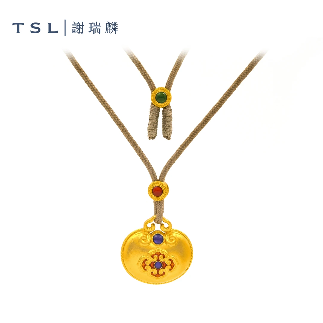 TSL/谢瑞麟足金珐琅锁包吊坠黄金吊坠5G克重计价节日礼物赠女友