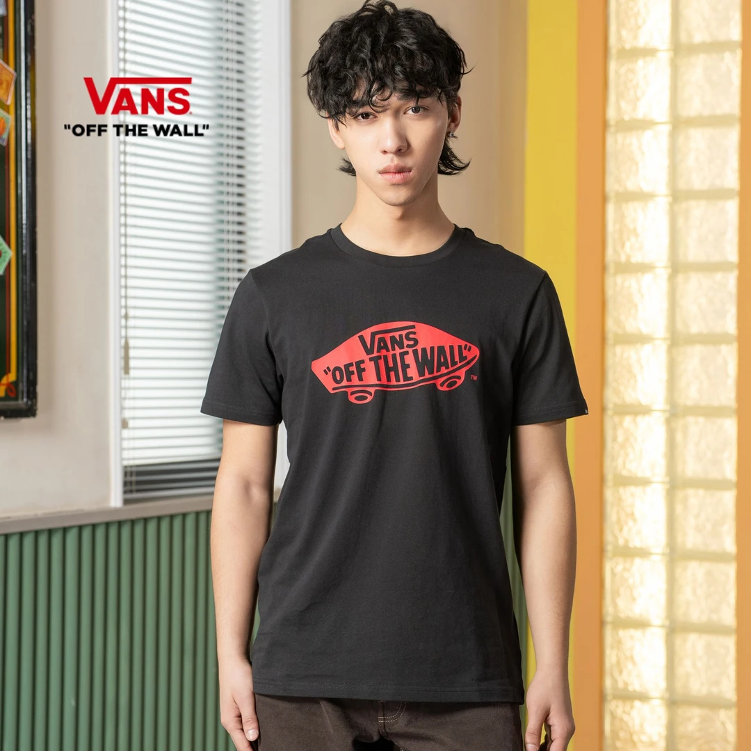 Vans范斯 男女情侣短袖T恤黑红印花滑板Logo出游好物MM7BRR