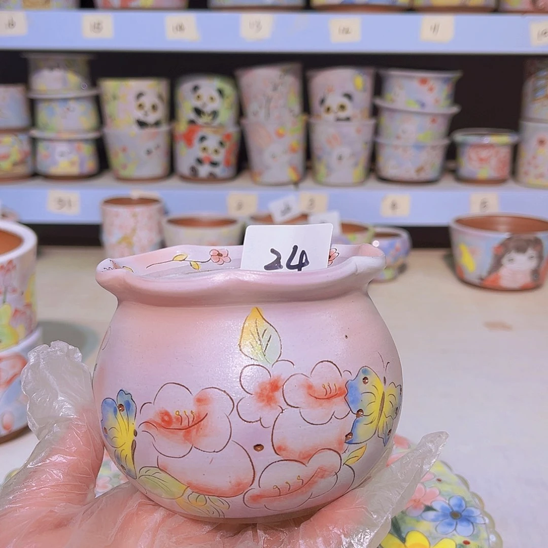 多肉植物手绘花盆粗陶景德镇花盆24