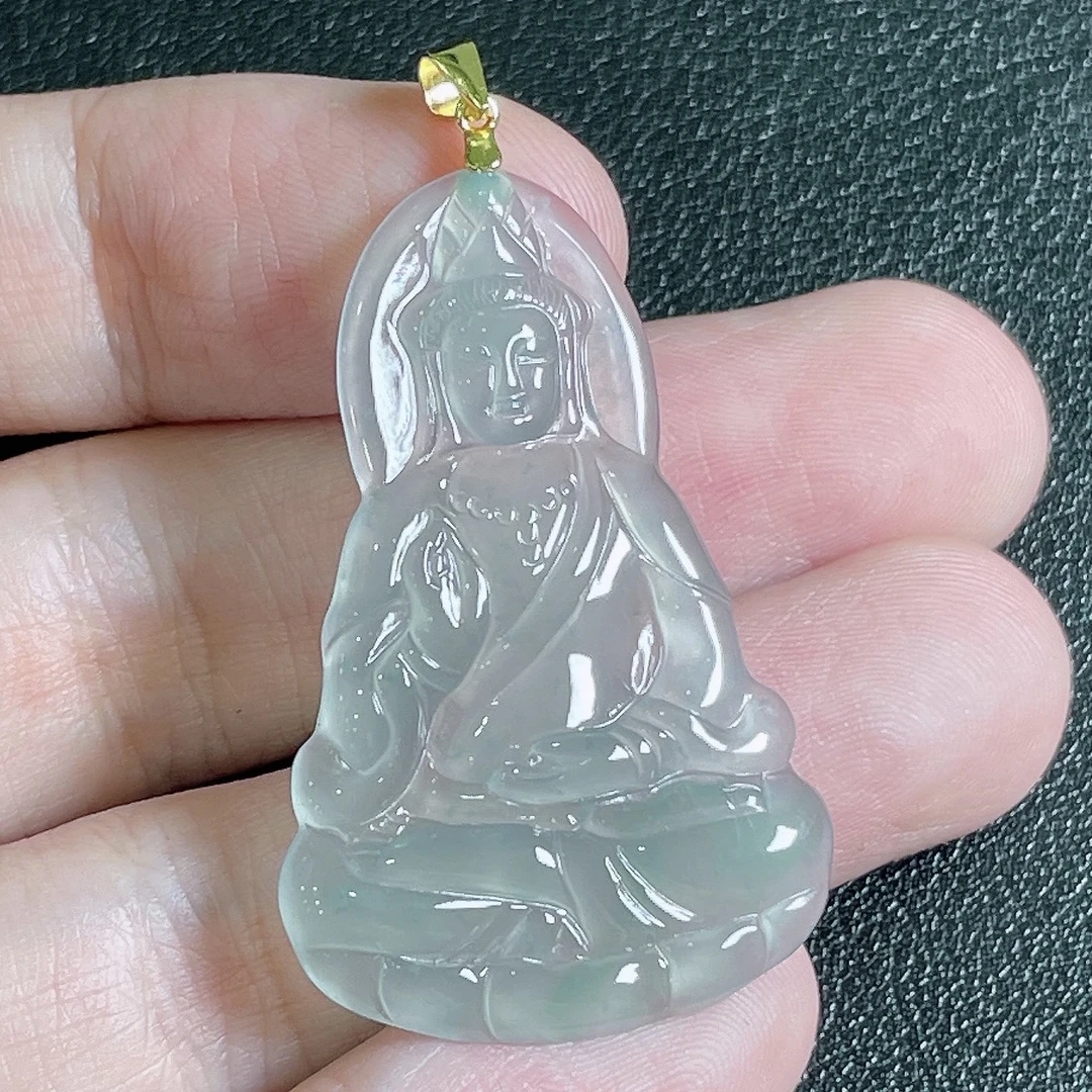 天然A货翡翠冰种自在观音吊坠