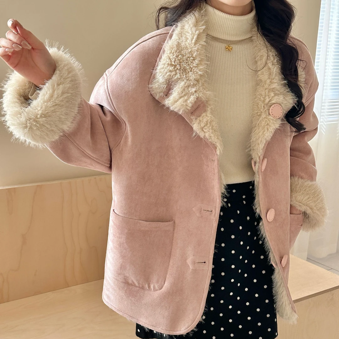 【两面穿】立领加厚毛绒外套皮扣皮毛一体毛绒外套8865