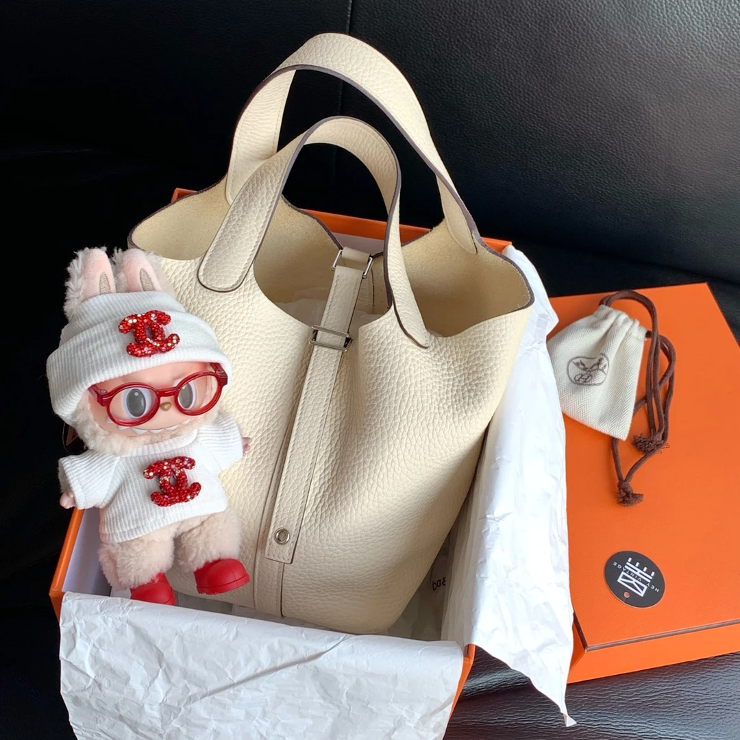 95新 Hermes/爱马仕 U刻 奶油白银扣18菜篮子包 14891175