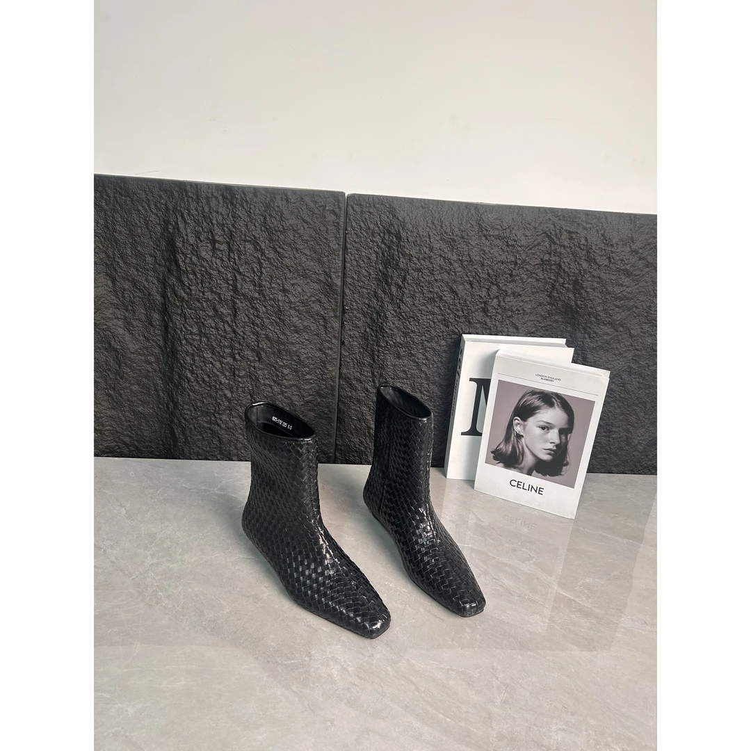 大龙甄选~牛皮/小众设计编织牛皮短靴靴子112H