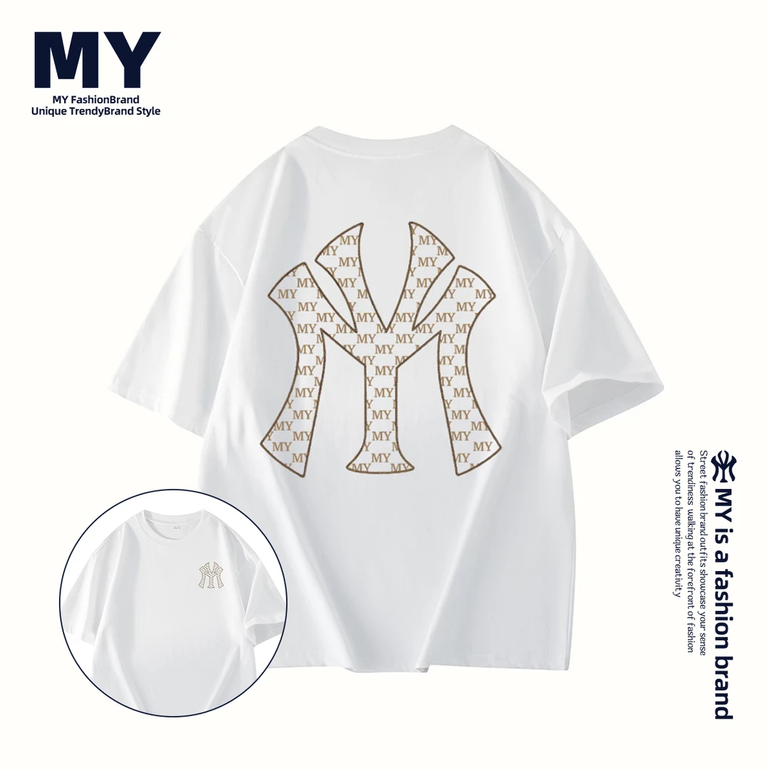 MY/一春夏季美式设计感印花重磅纯棉短袖T恤男士时尚圆领上衣半袖