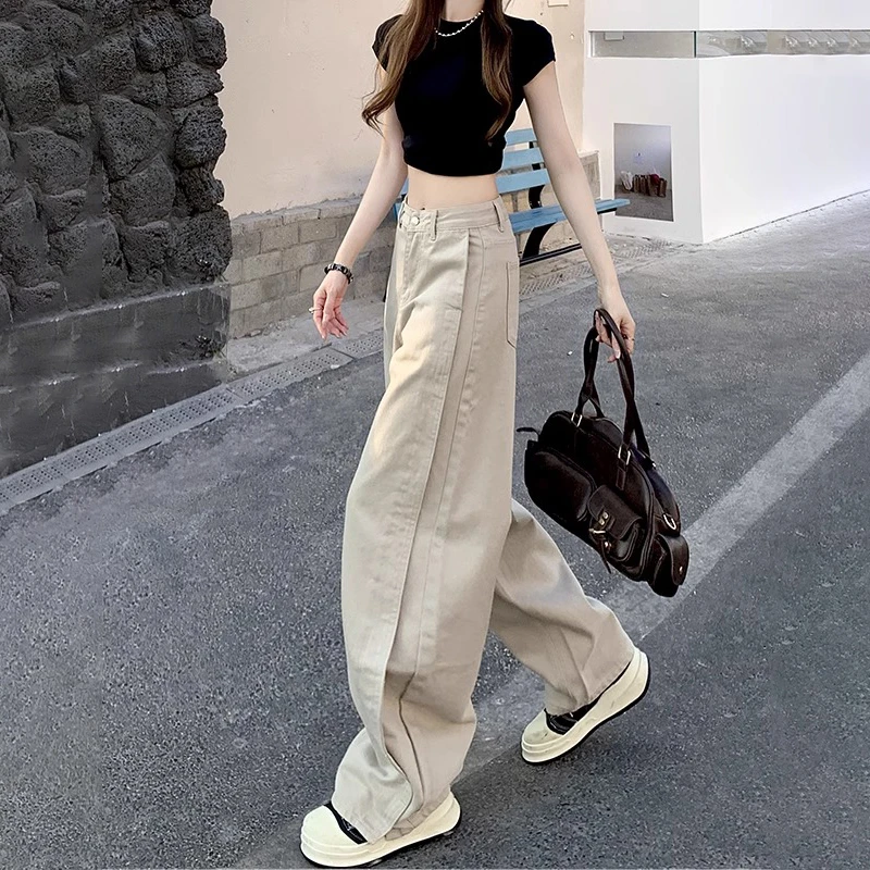 莫迪蓝灰弯刀牛仔裤女春秋2025年新款梨形身材宽松显瘦香蕉阔腿裤