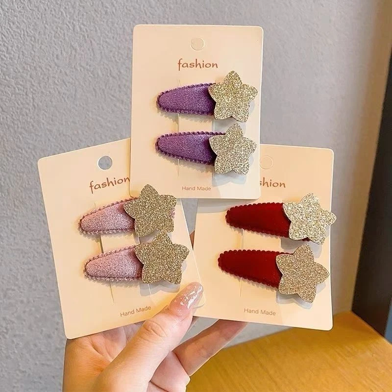 儿童发夹秋冬韩式闪粉星星丝绒女童BB夹宝宝公主发夹刘海夹发饰