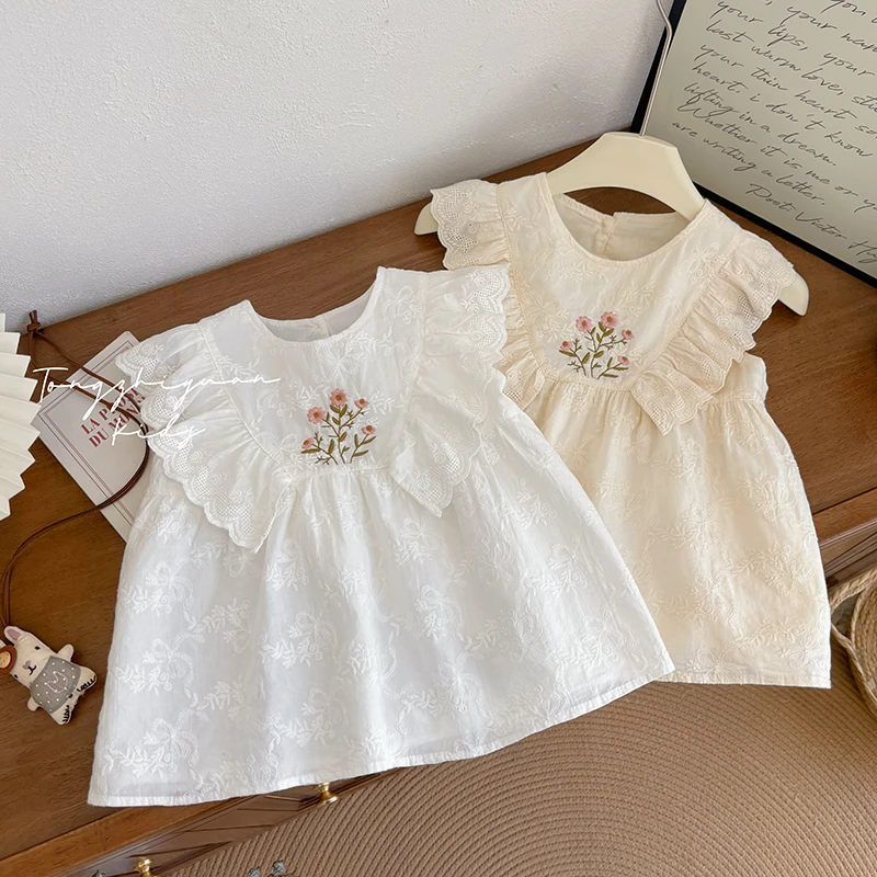 K239女童无袖绣花上衣新款夏季薄款女宝宝洋气时尚绣花上衣欧若风