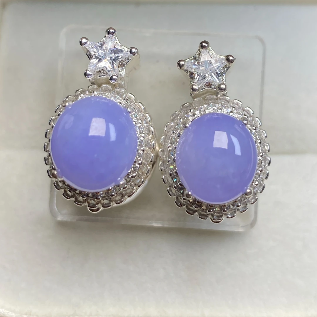 1224（小月源头）冰种翡翠妖紫色大颗粒蛋面干净肉细荧光足