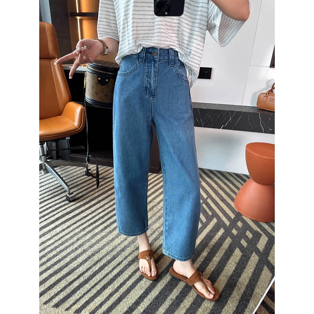 梨形神裤~！天丝凉感牛仔裤女夏季新款微胖大码遮胯显瘦弯刀奶奶裤