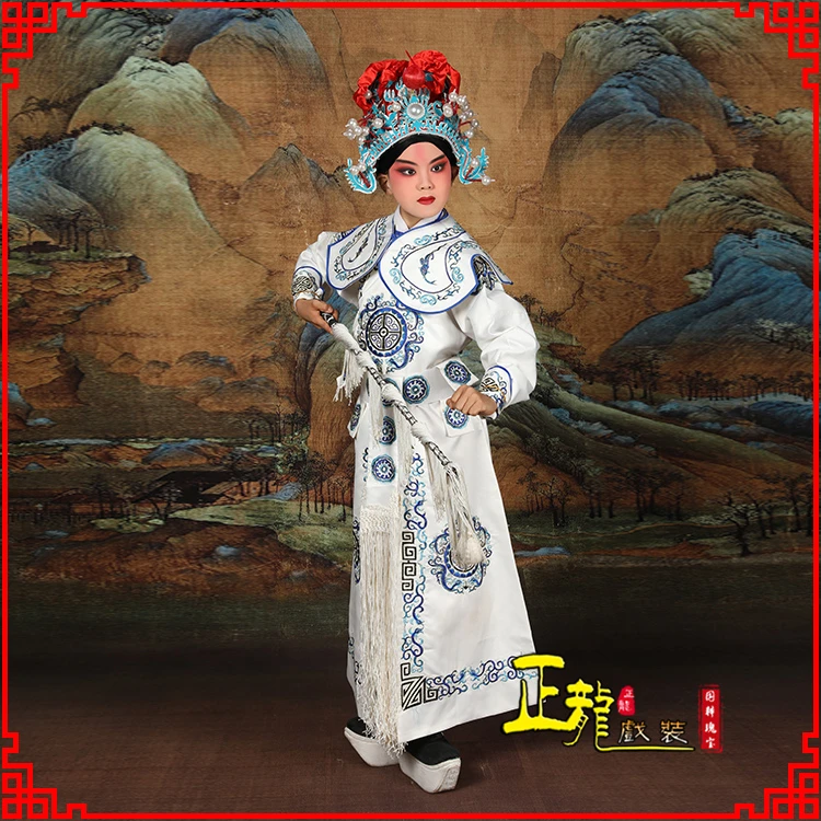 正龙戏装儿童团花箭衣/京剧戏曲演出服装古装武生武将杨家将剑衣