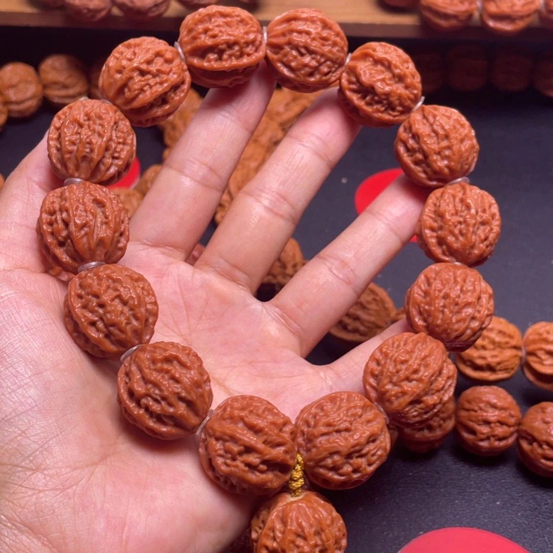 老***烟文玩核桃手串野生小核桃手串粗筋八棱21加