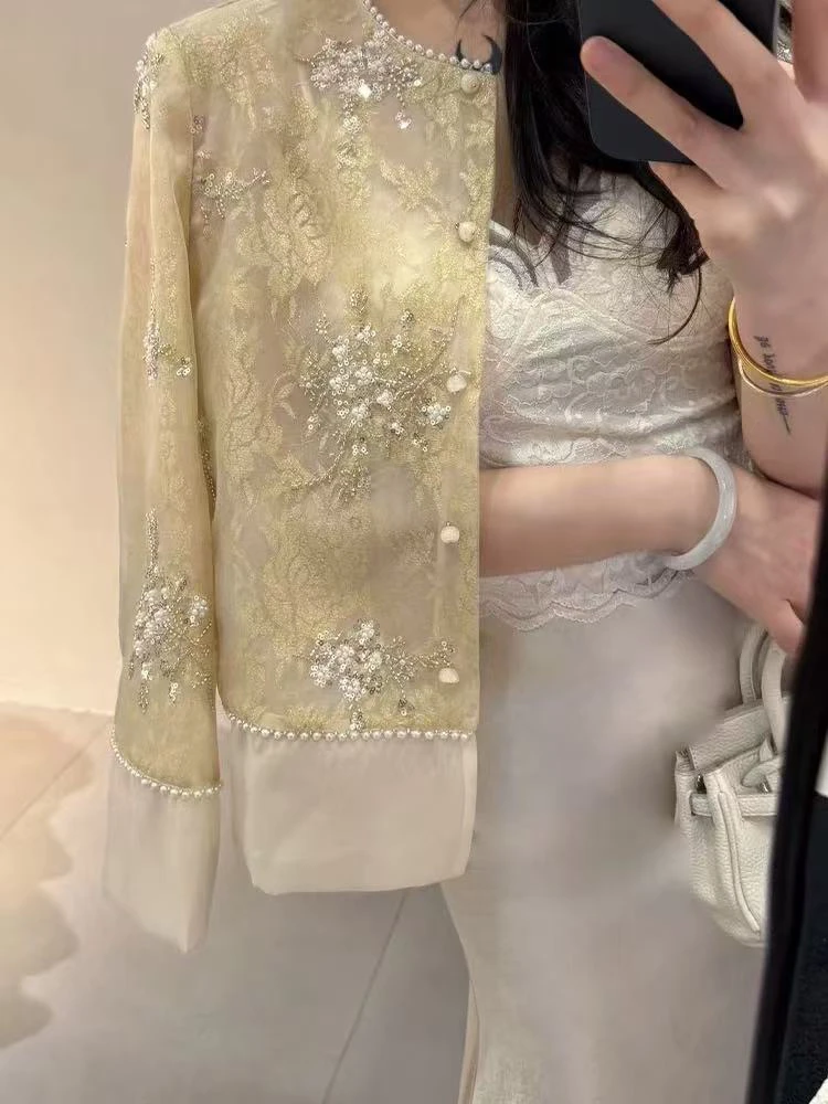 欧根纱新中式刺绣外套女春季短外套气质时尚蕾丝国风绣花