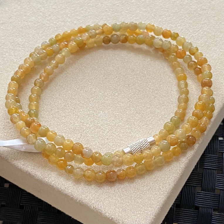 天然翡翠Ａ货冰糖黄翡小米珠项链珠串 卡4