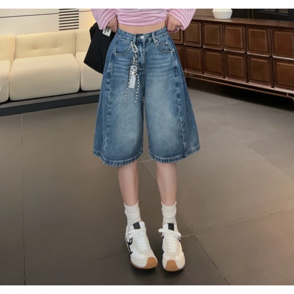 木卡家【五分花苞裤】定制款韩系风夏季新款水洗做旧设计感牛仔短裤