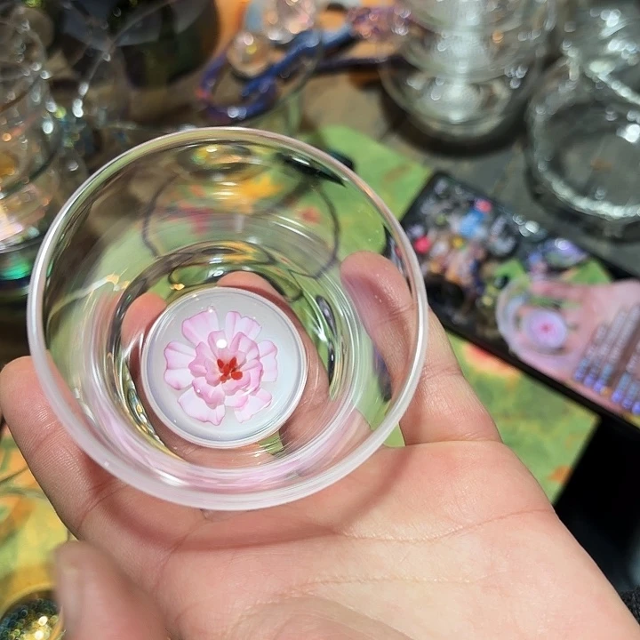 高硼硅玻璃无盖款清杯粉花