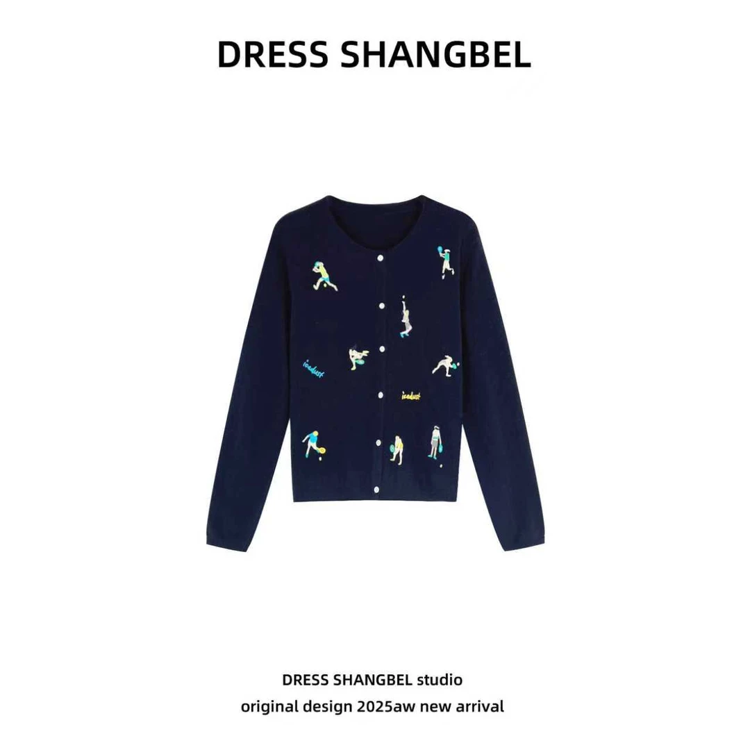 DRESS-秋季新款C22设计师高级感舒适时尚小人刺绣毛针织衫5965H