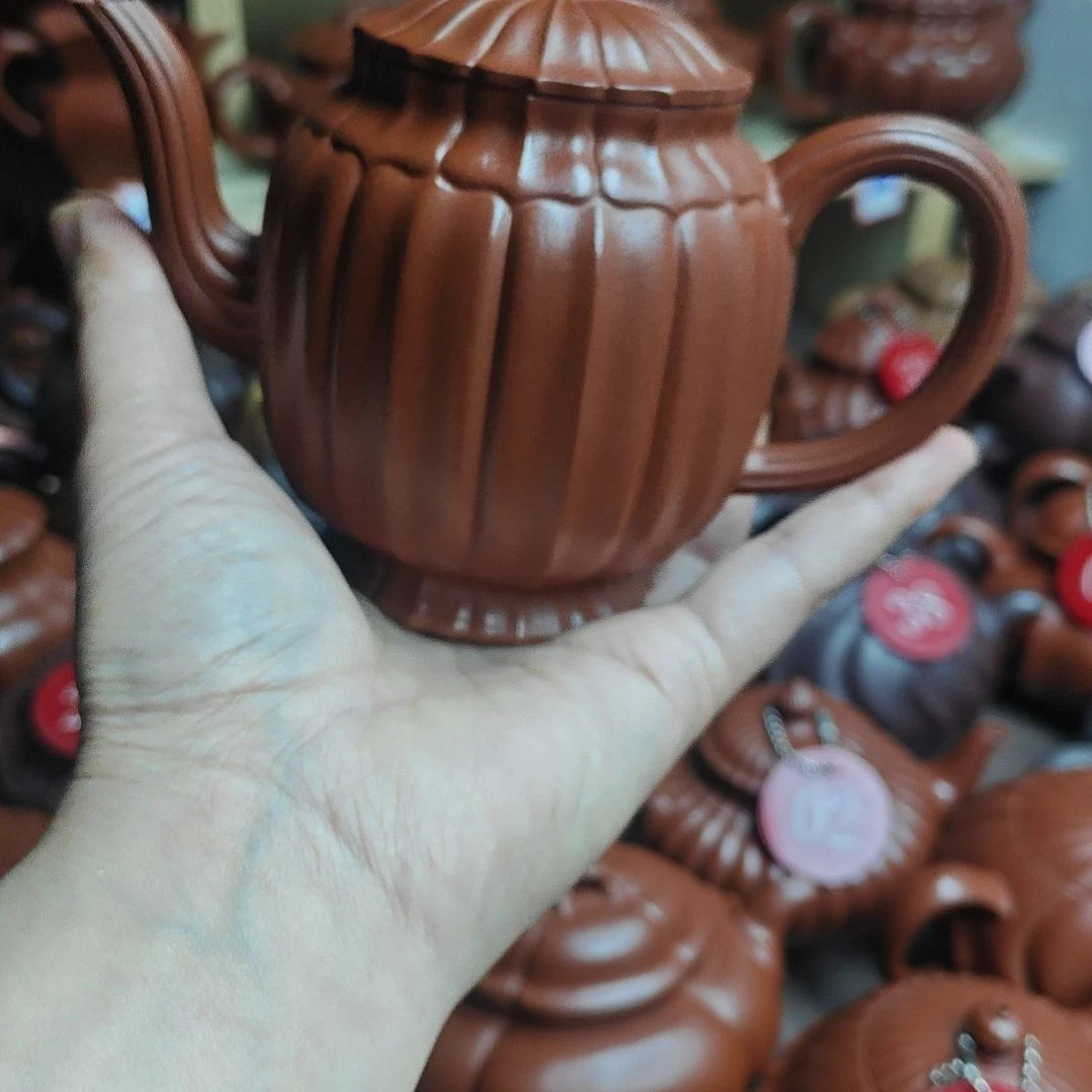 宜兴紫砂壶筋纹器半手工制作赵庄朱泥容量二佰九十Cc