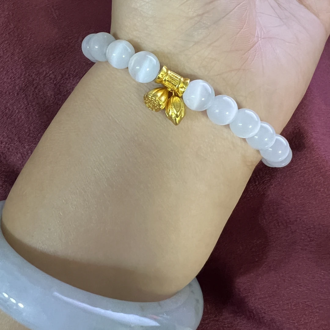 黄铜石英石手链 猫眼手串饰品百搭