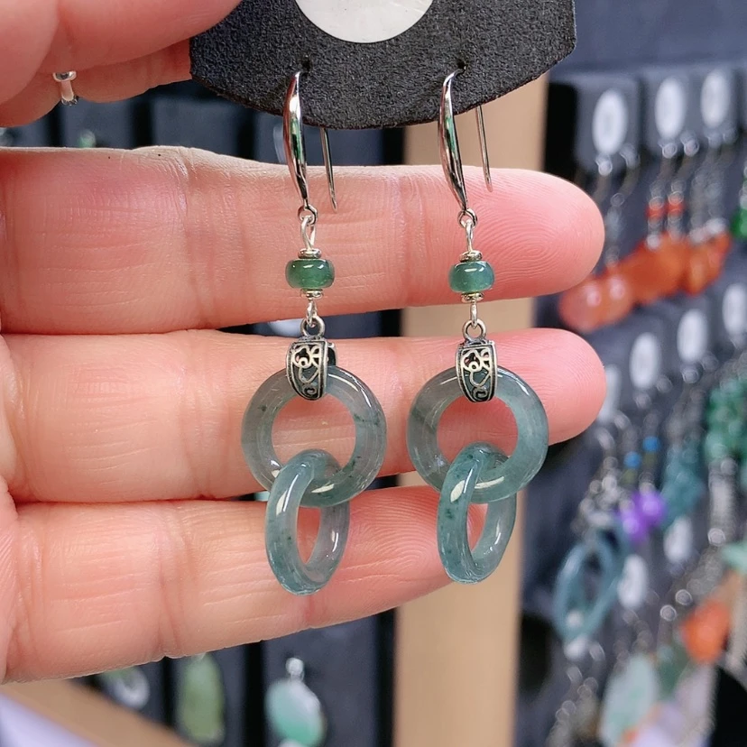 【闪购商品】翡翠耳饰银S925镶嵌蓝*精美