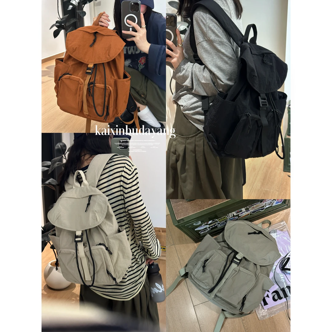 【开心不打烊】日系复古超实用多口袋双肩包轻便休闲户外电脑背包