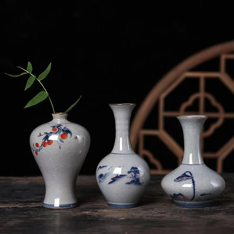 哥窑小花瓶陶瓷器型花插迷你简约花器水培插花瓶装饰客厅摆件鲜花