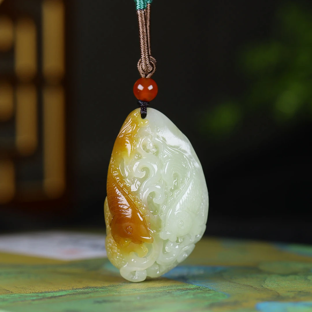 104110和田玉且末料金玉满堂挂件