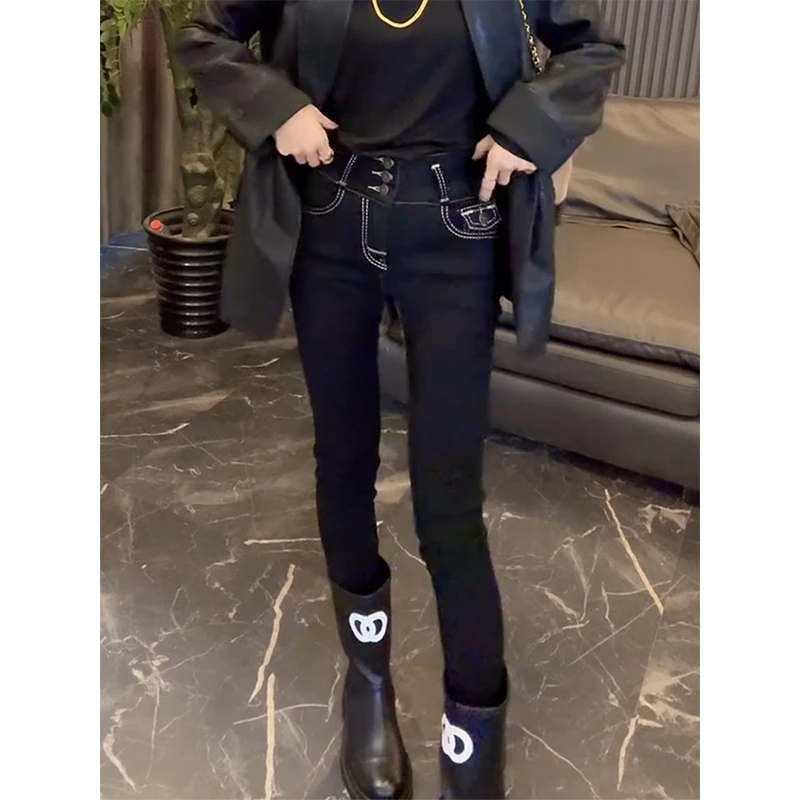 2025早秋新款窄版牛仔裤女小个子穿搭简约显瘦时髦百搭弹力铅笔裤