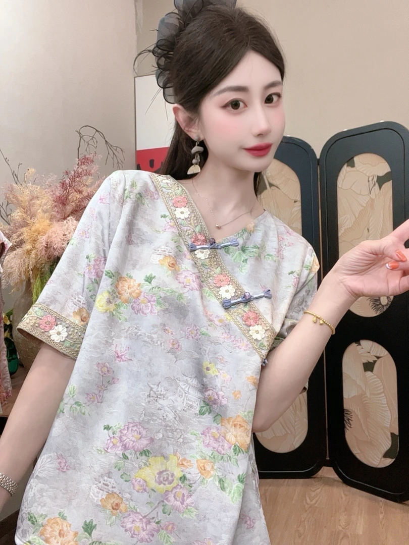 【十里繁花】2025夏季新款气质百搭显瘦新中式短袖女日常宽松