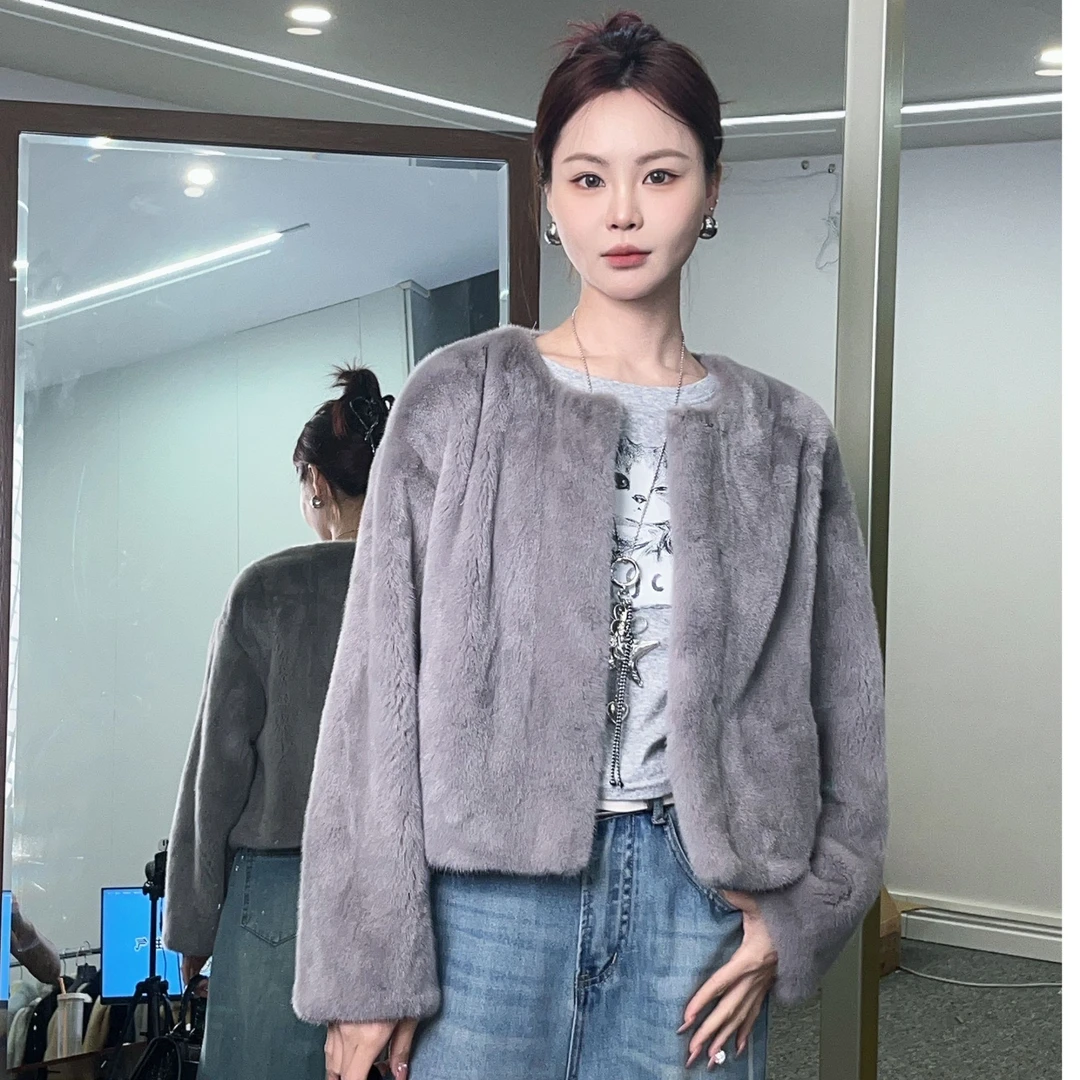 SAILUO DINA/50cm短款紫金短二进口小母貂皮草水貂新款外套女