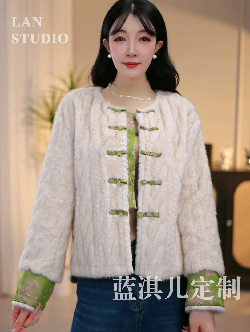 -LQR【双面精致】嫩青绿色国风冬季气质女士宽松一体韩版时尚外套