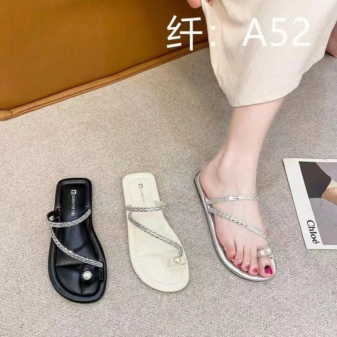 52 简约网红仙女风小众百搭外穿夹趾平底凉鞋女