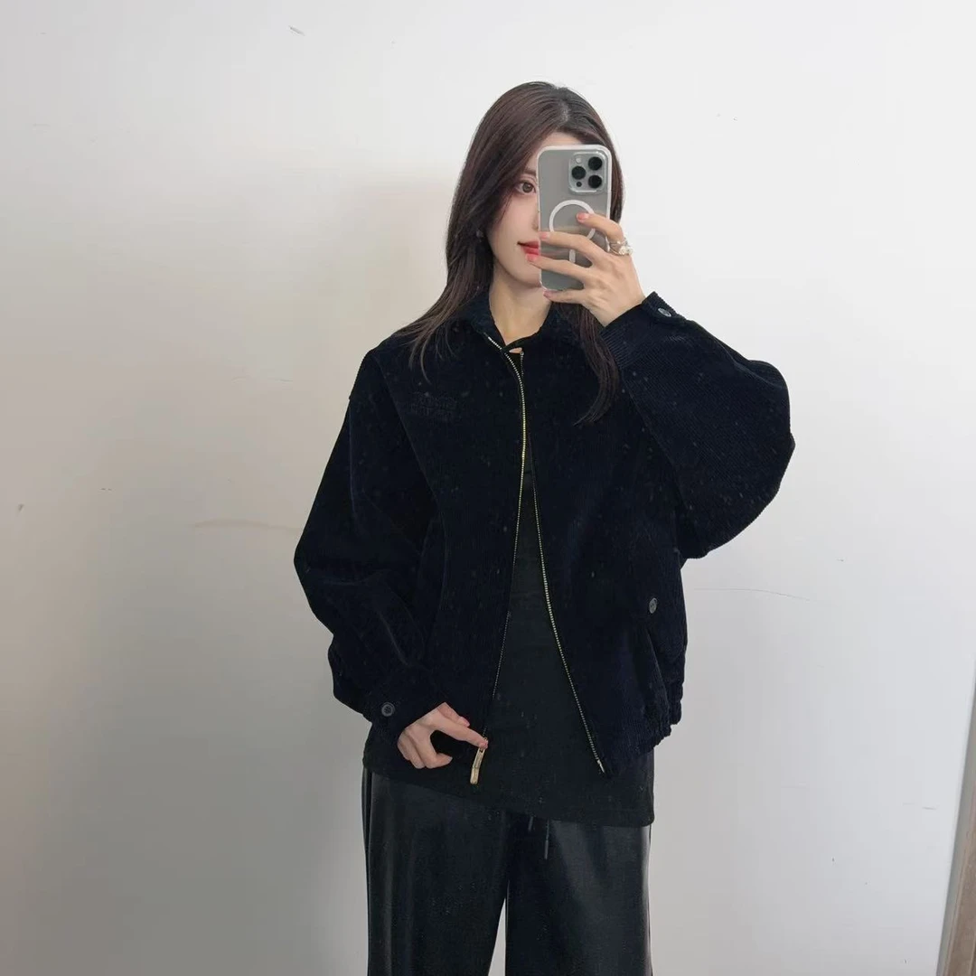 95新 MIU MIU/缪缪 麦殿/灯芯绒夹克外套38码黑色/250209ZYTYY191
