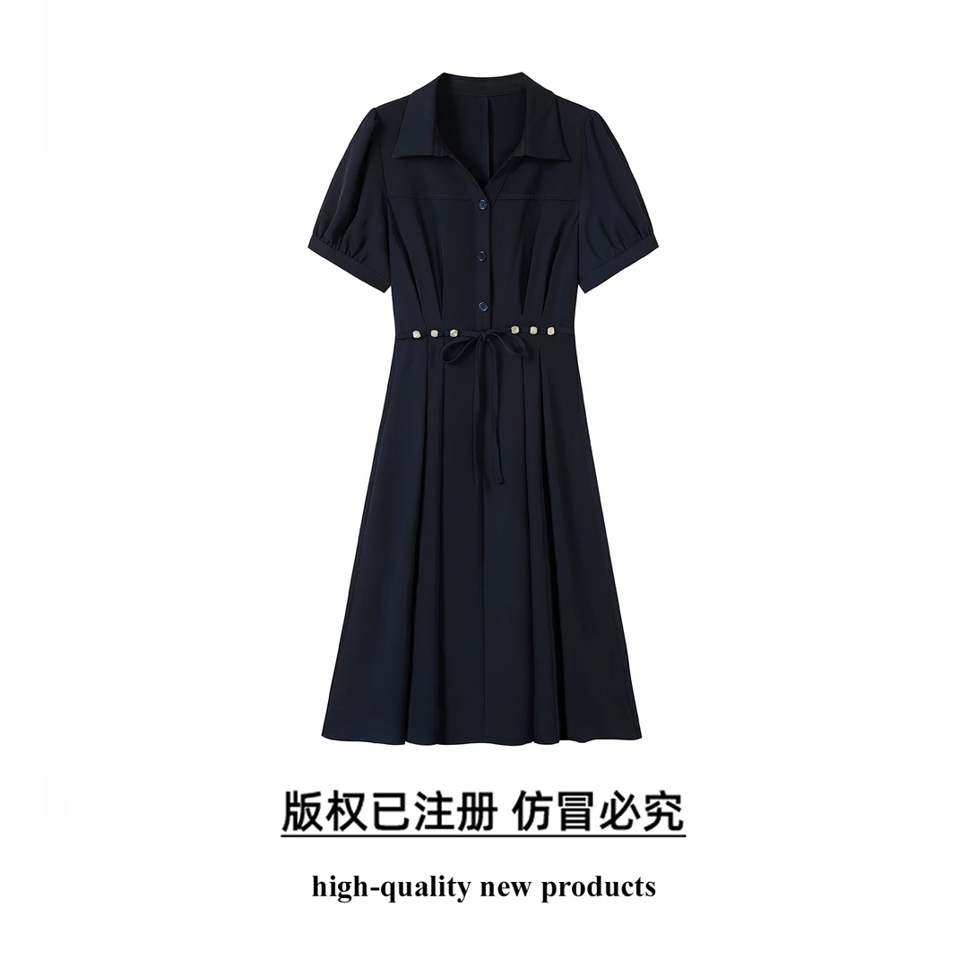 奢姿大码女装2025夏季蝴蝶结绑带设计时尚裙子胖妹妹POLO领连衣裙