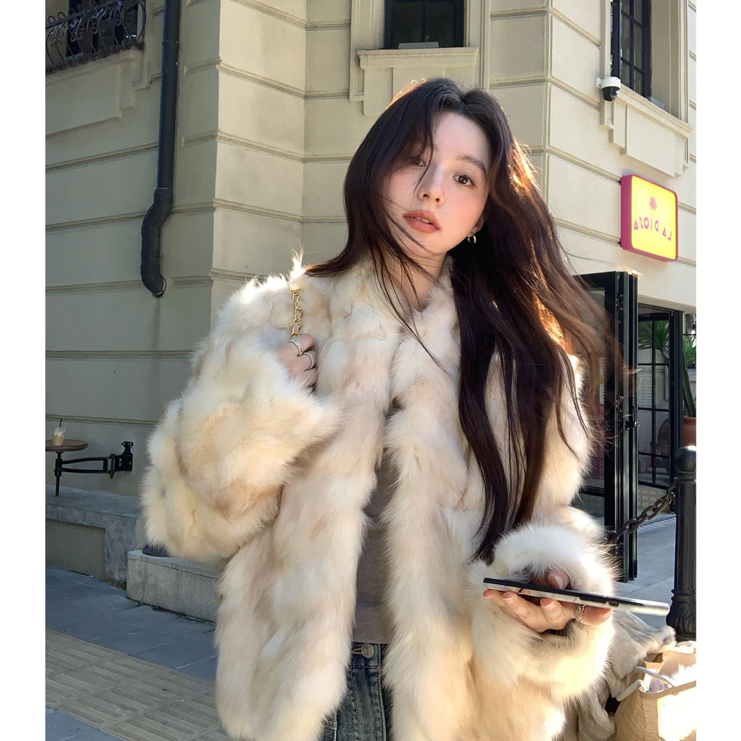 米汤家皮草“甜野迷雾”海宁年轻短款皮毛一体狐狸毛皮草毛毛外套