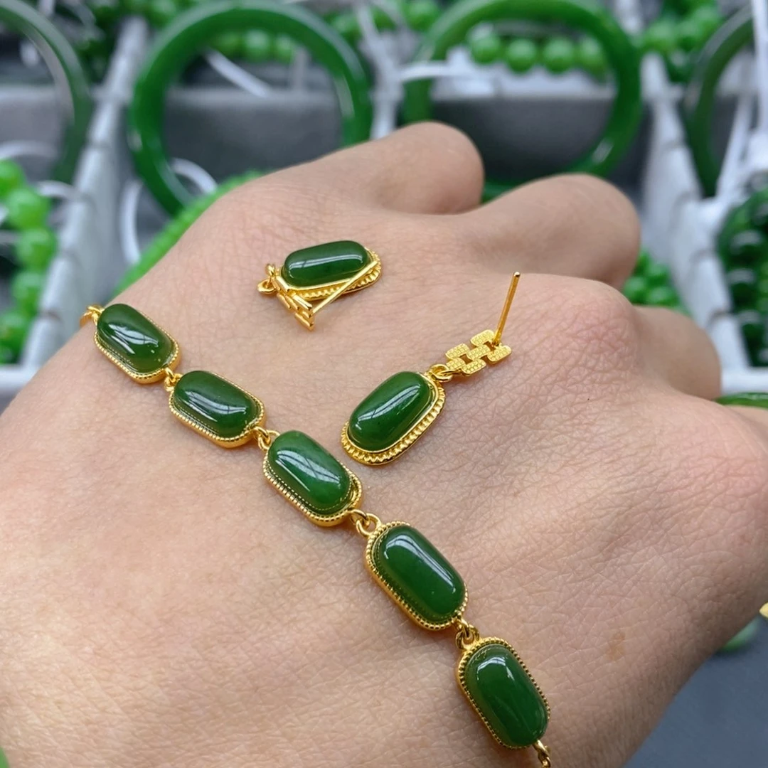 和田玉（碧玉）颈饰银S925镶嵌