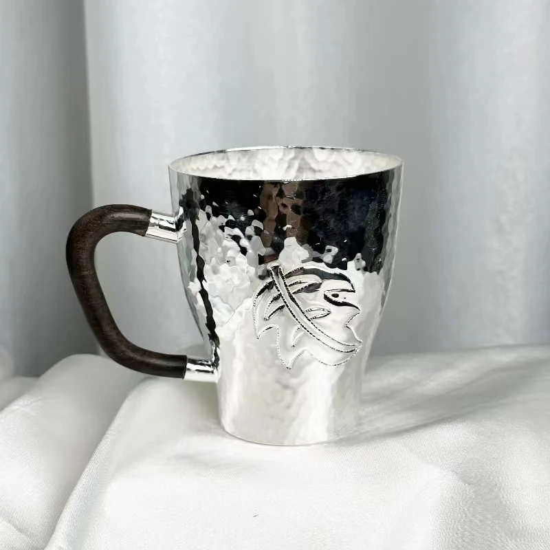 新品--999手工锤纹枫叶办公杯