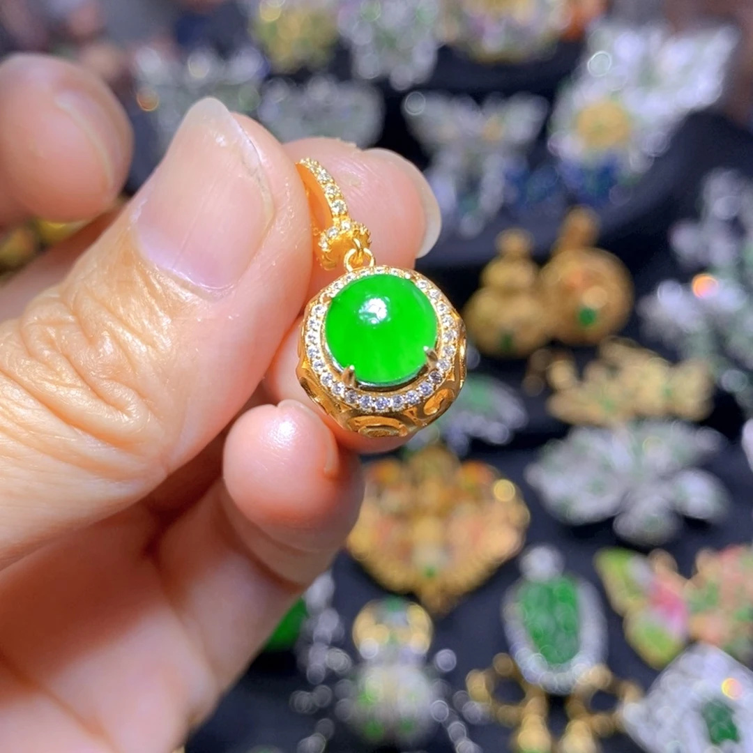 翡翠银S925镶嵌套链天然翡翠