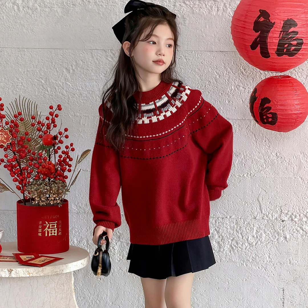女童毛衣冬装2025新款洋气超好看加厚保暖女孩儿童打底针织毛线衫
