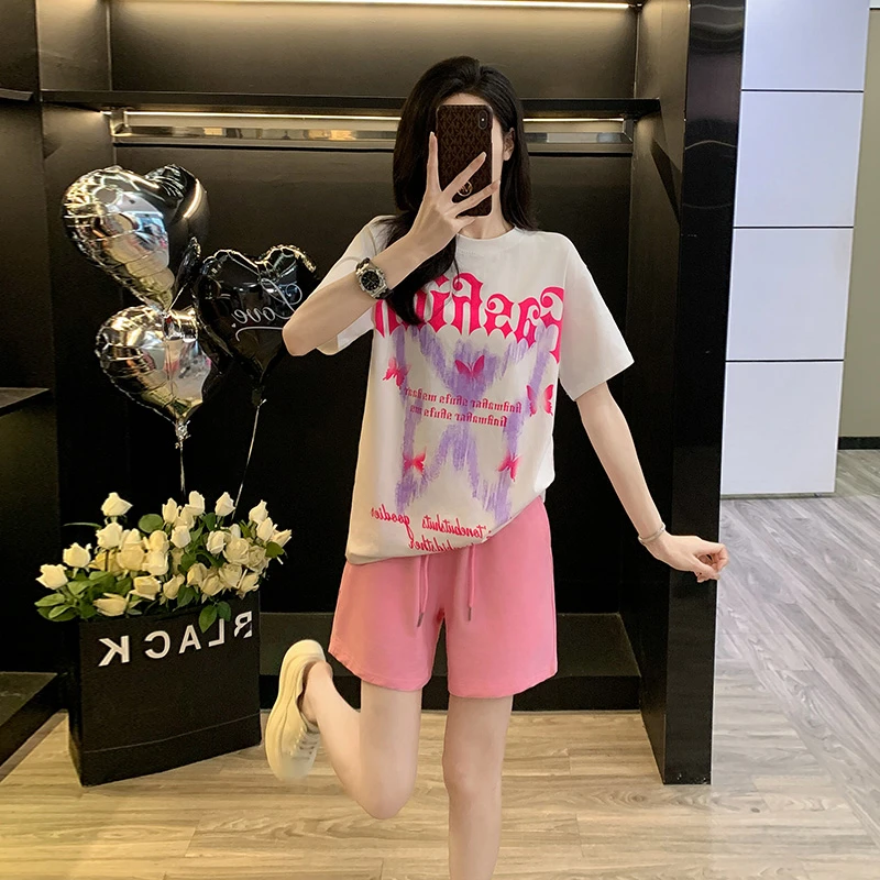 休闲运动套装设计感百搭休闲风显瘦时尚夏季减龄宽松印花韩版女装