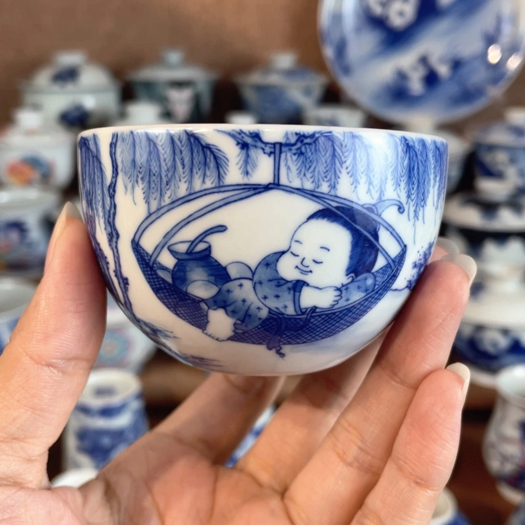 泥藝瓷梦童子卧足杯杯